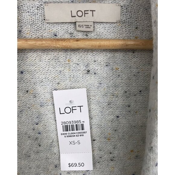 NWT Loft Open Front Duster Sweater Vest Women's XS-S White Speckled Pockets - Picture 2 of 7